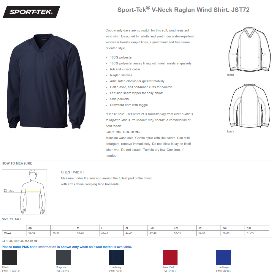 Sport-Tek® V-Neck Raglan Wind Shirt - NWGF