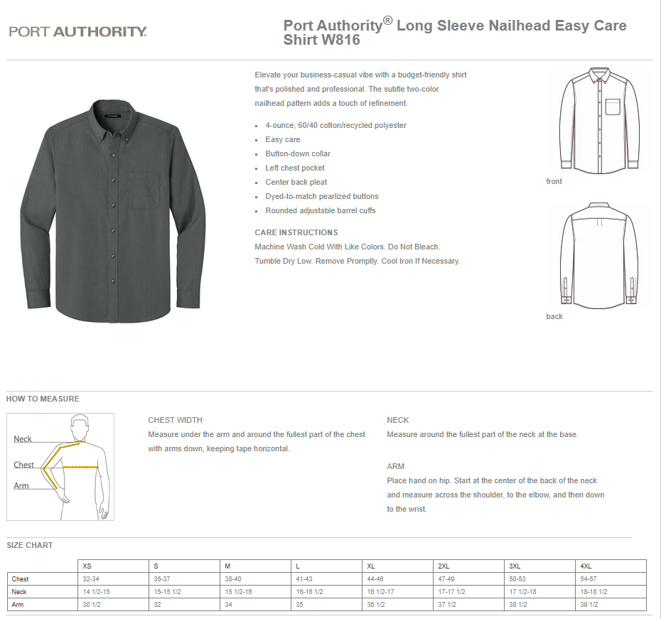 Port Authority® Long Sleeve Nailhead Easy Care Shirt SG